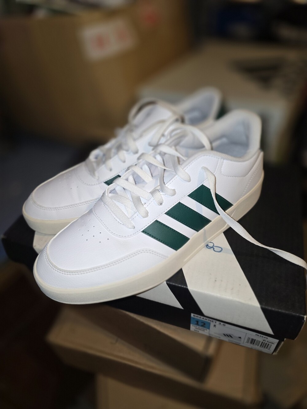 adidas White Sneakers with Green Stripes - Men's Low-Top Casual Shoes
